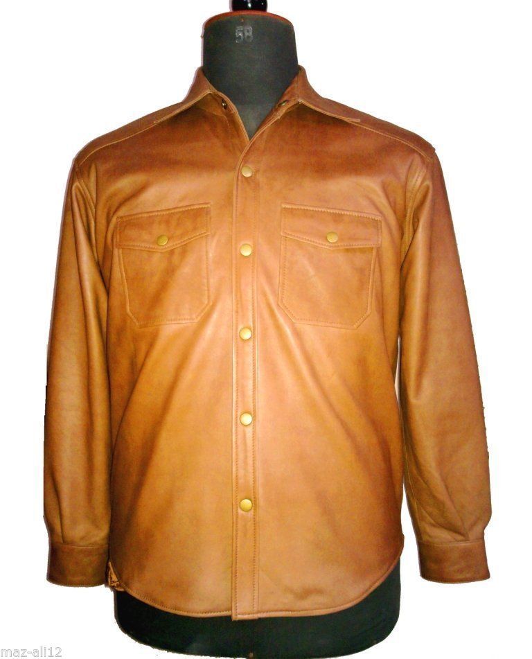 NWT Men's Denim Style Classic Leather Shirt Style M82 Sheep Skin ...