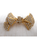Art Deco Layered Knotted Bow Tie Pin Brooch Rhinestones Pave Gold Tone C... - $29.69