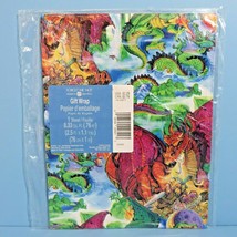 Vintage American Greetings Fantasy Dragon Medieval RPG Gift Wrap Wrapping Paper - $9.95