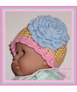 Big Blue Flower Sunshine Yellow Baby Hat Pink 6-12 Months Babies - $14.00