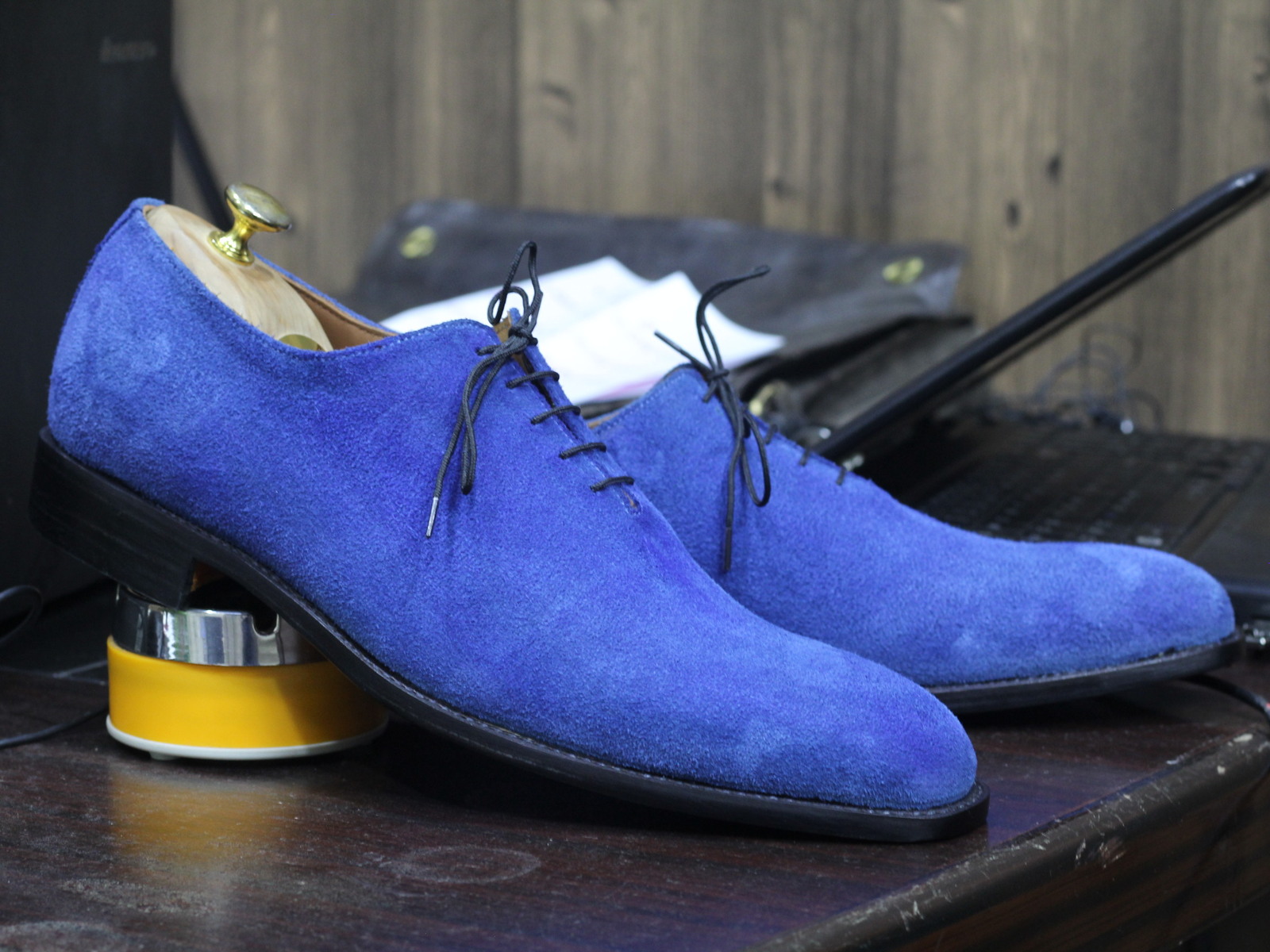 Handmade Men's Blue Color Suede Shoes, Men Lace Up Dress Formal Fashion Shoes