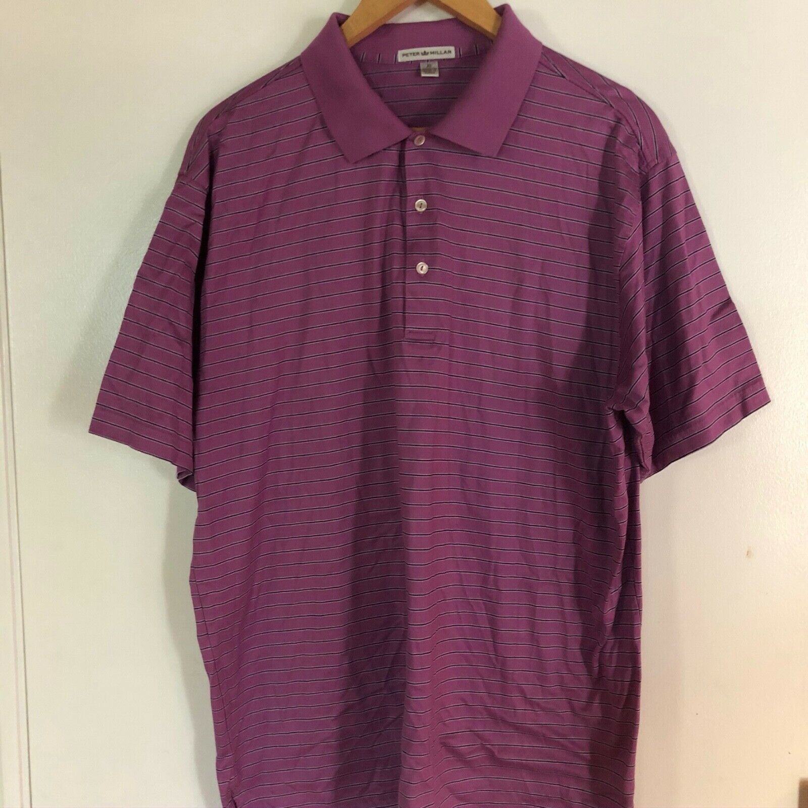 Peter Millar Golf XL Purple Black Stripe Short Sleeve Sport Polo Golfing Shirt