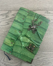 Belt Strap Leather Journal Handmade Notebook Diary Dear Design Green Large - $41.14