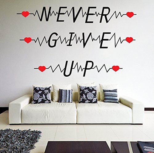 ( 35'' x 21'') Vinyl Wall Decal Quote Never Give Up with Heart Pulse Shape/ Insp - $29.61
