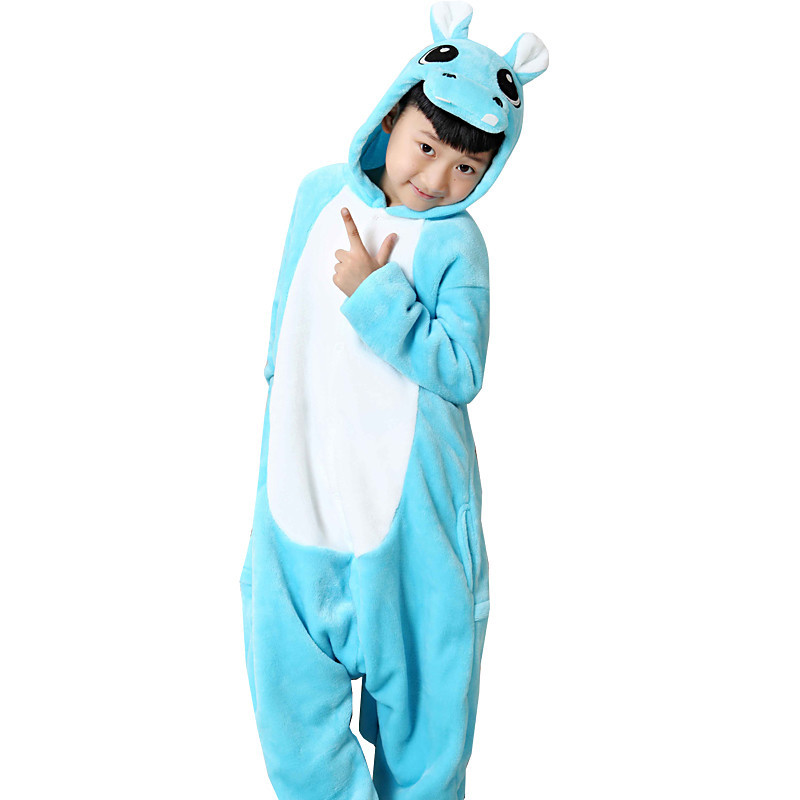 Kid's Kigurumi Pajamas Hippo Onesie Pajamas Flannel Toison Blue Cosplay For Boys