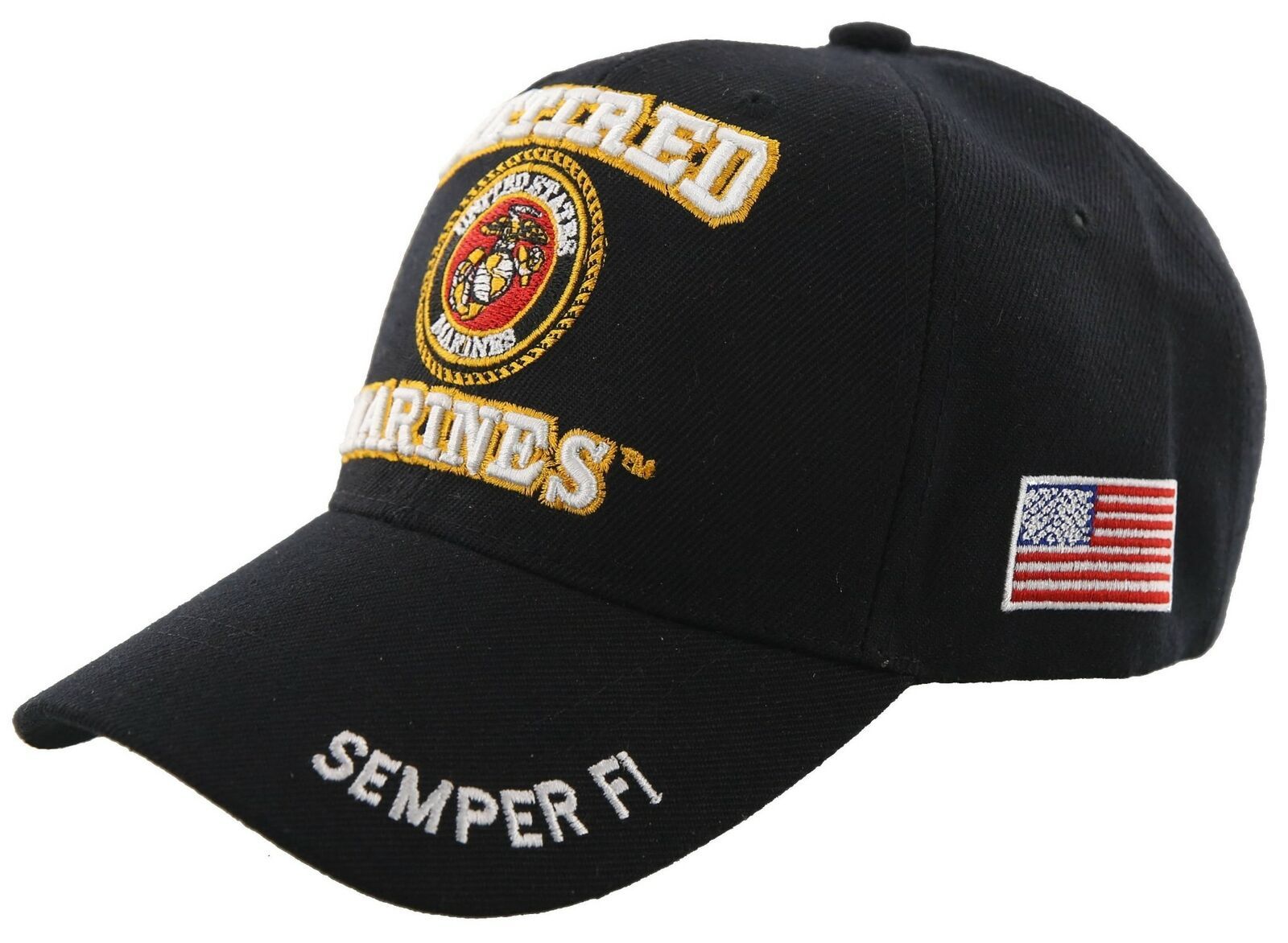 NEW! US MARINE CORPS USMC RETIRED MARINE SEMPER FI CAP HAT BLACK - Hats