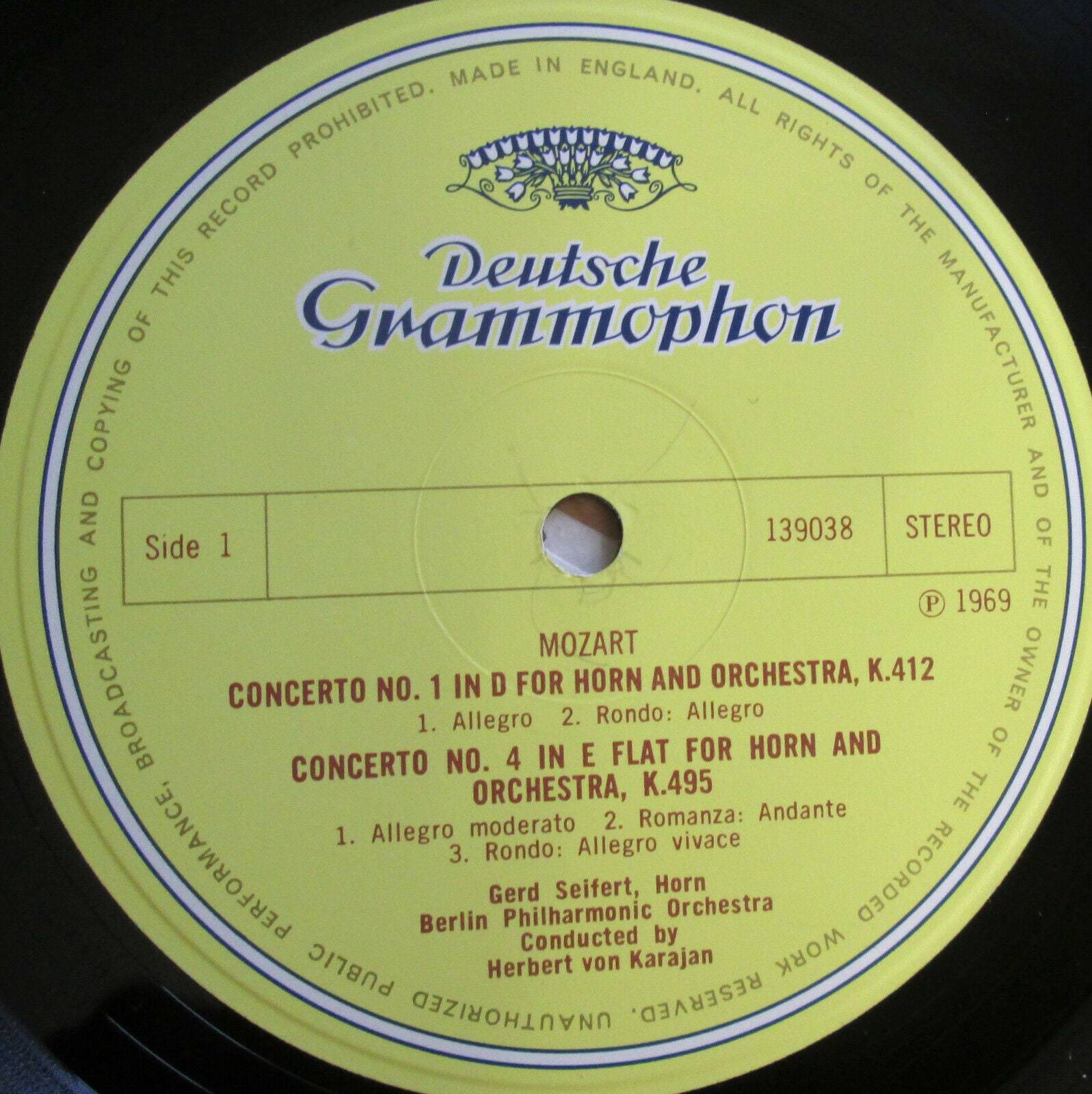 Mozart Horn Concertos Gerd Seifert Karajan 1969 Stereo SLPM 139 038 ...