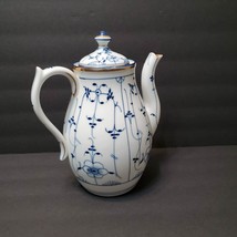 Antique German Coffee Pot, Blue White Gold Porcelain, marked Huttensteinach 1938 image 9