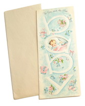 Vintage New Baby Girl Arrival Newborn Greeting Card Embossed Floral Rattle - $8.95