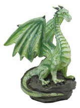 Small Green Whimsical Dragon On Volcanic Rock Statue 4&quot;Tall Prehistoric ... - $18.99