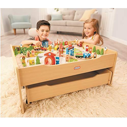 Little Tikes Real Wooden Train Table Set for Kids, Deluxe Over 80Piece ...