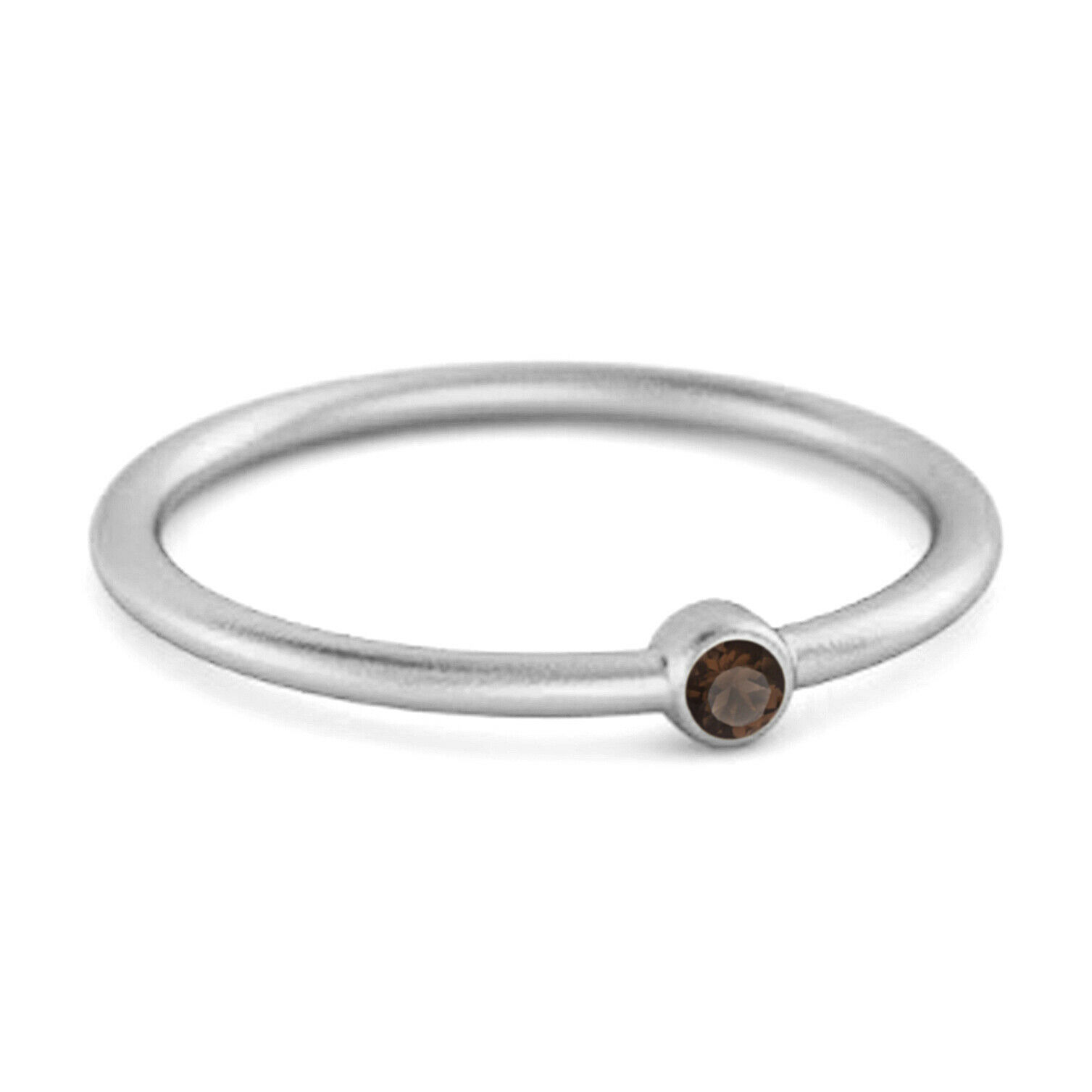 Solitaire 9k White Gold 0.1 Cts Smoky Quartz Stackable Tiny Ring