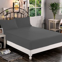 Extra Deep Wall Fitted Sheet+2 Pillow Case 1000 TC Grey Solid Select Size - $43.19
