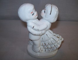 Vintage Figurine GOT Boy &amp; Girl Dancing White &amp; Gold Accents  - $7.95