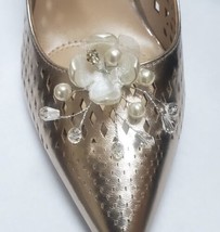 Flower Shoe Clip with Rhinestones and Beads, Color White/Silver - $14.99