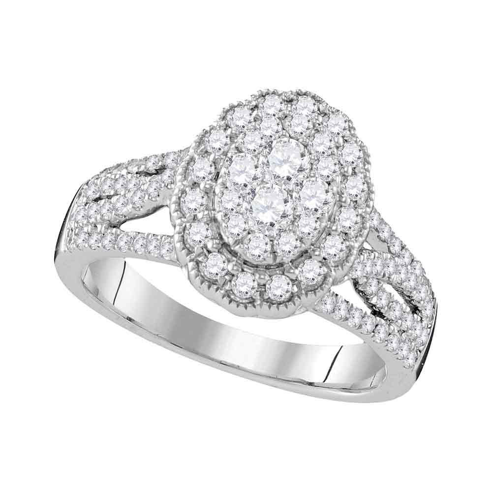 10k White Gold Round Diamond Oval Cluster Bridal Wedding Engagement ...