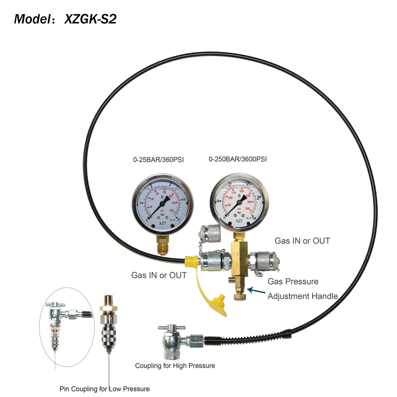 XZT S2 Nitrogen Gas Charging kit for Shock,Schrader Shock pressure test No Air L