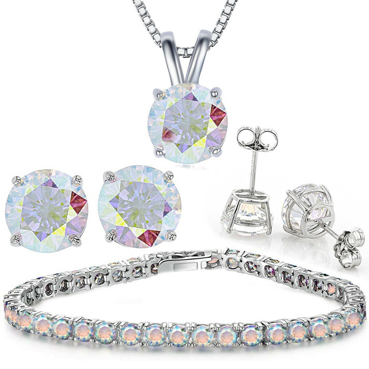 Jewelry Necklace & Bracelet Aurora Borealis Crystal Bead 2 Piece Set