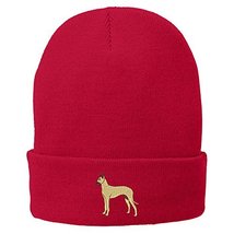 Trendy Apparel Shop Great Dane Embroidered Winter Knitted Long Beanie - Red - $14.99