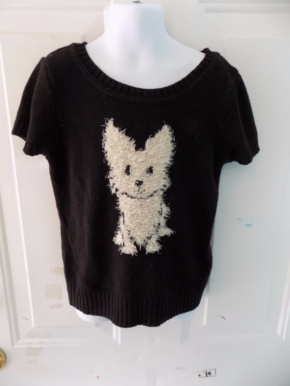 Primary image for JUSTICE Black Short Sleeve Sweater W/White Dog Size 7 Girl's EUC