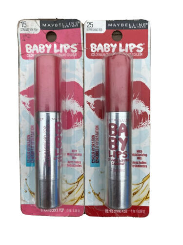 MAYBELLINE BABY LIPS CRAYON STRAWBERRY POP #15 Refreshing Red #25 COLOR LIP BALM - $13.61