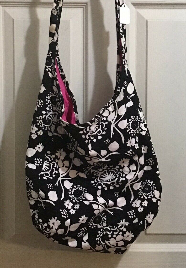 Thirty-One Reversible Cross body Hobo Tote Bag Black White - Pink ...