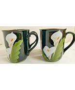 Otagiri Hand Crafted Calla Lily 4 Mugs Made in Japan Black Gold Trimmed - $56.10