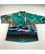 Vintage Reservoir Hawaiian Shirt Mens Extra Large Teal Blue Waves Surfer... - $21.49