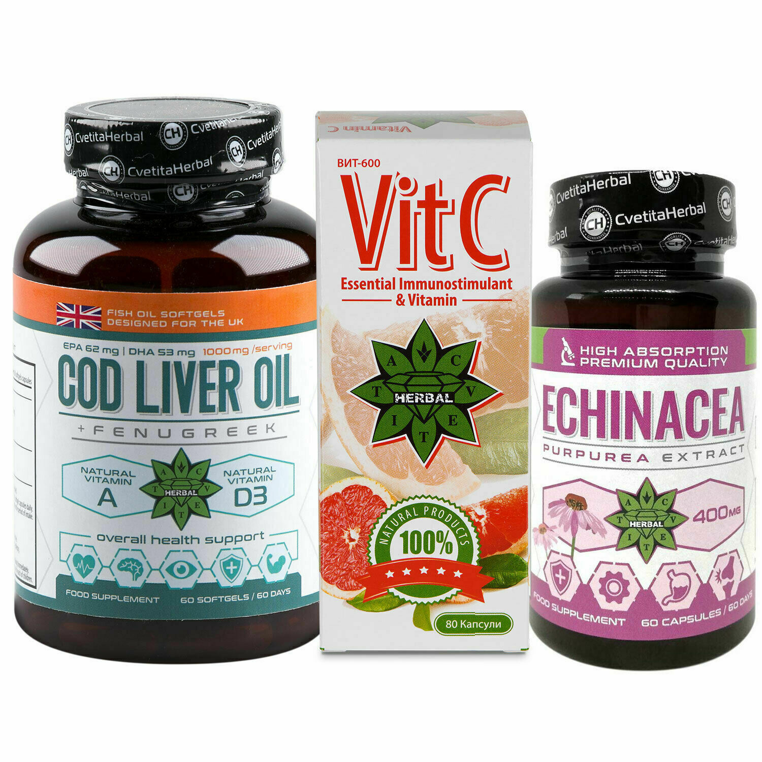 Echinacea Purpurea COD Liver 90 Vitamin C 80 Immune System EPA