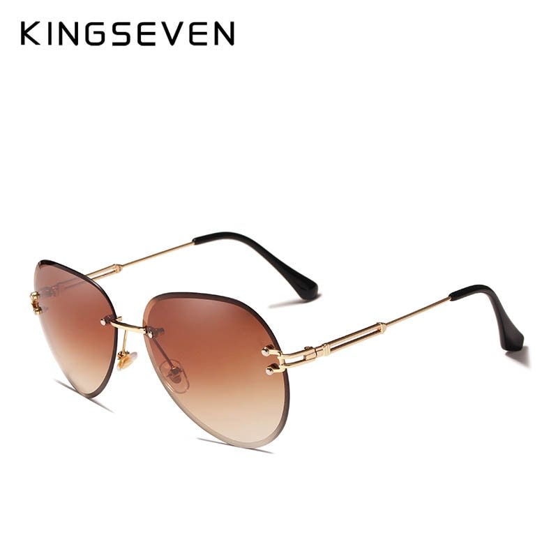 Kingseven Design Women Rimless Pilot Sunglasses Blue Gradient Lens Uv400 Protect Sunglasses 