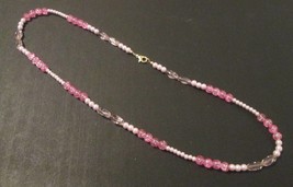 Beaded necklace, various light pink beads, gold lobster clasp, 28.75 inches long - $29.00