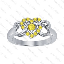 Heart Ring 14k White Gold .925 Sterling Silver Round Cut Yellow Sapphire... - £47.50 GBP
