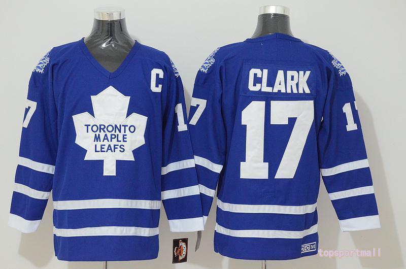 Swen Logo Toronto Maple Leafs 17 Wendel Clark Blue Ice Hockey Jerseys