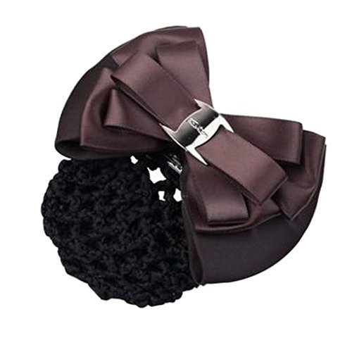 Ladies Bowknot Decor Snood Net Barrette Hair Clip Bun Cover, A07