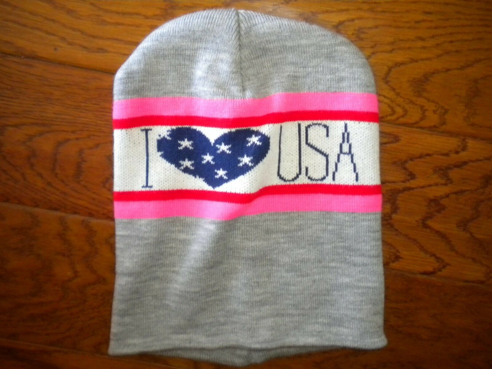 American Eagle AE One Size I Love USA Gray Women Winter Hat Beanie Hats