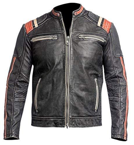 Distressed Black Retro Cafe Racer Slim Fit Vintage Leather Motorcycle Jacket
