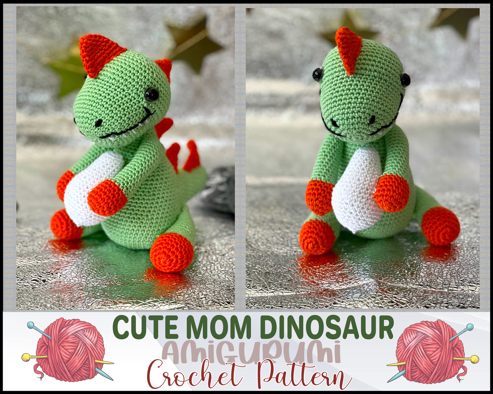 Cute Mom Dinosaur, Crochet Dinosaur Pattern - Amigurumi Pdf, Dino Pdf.