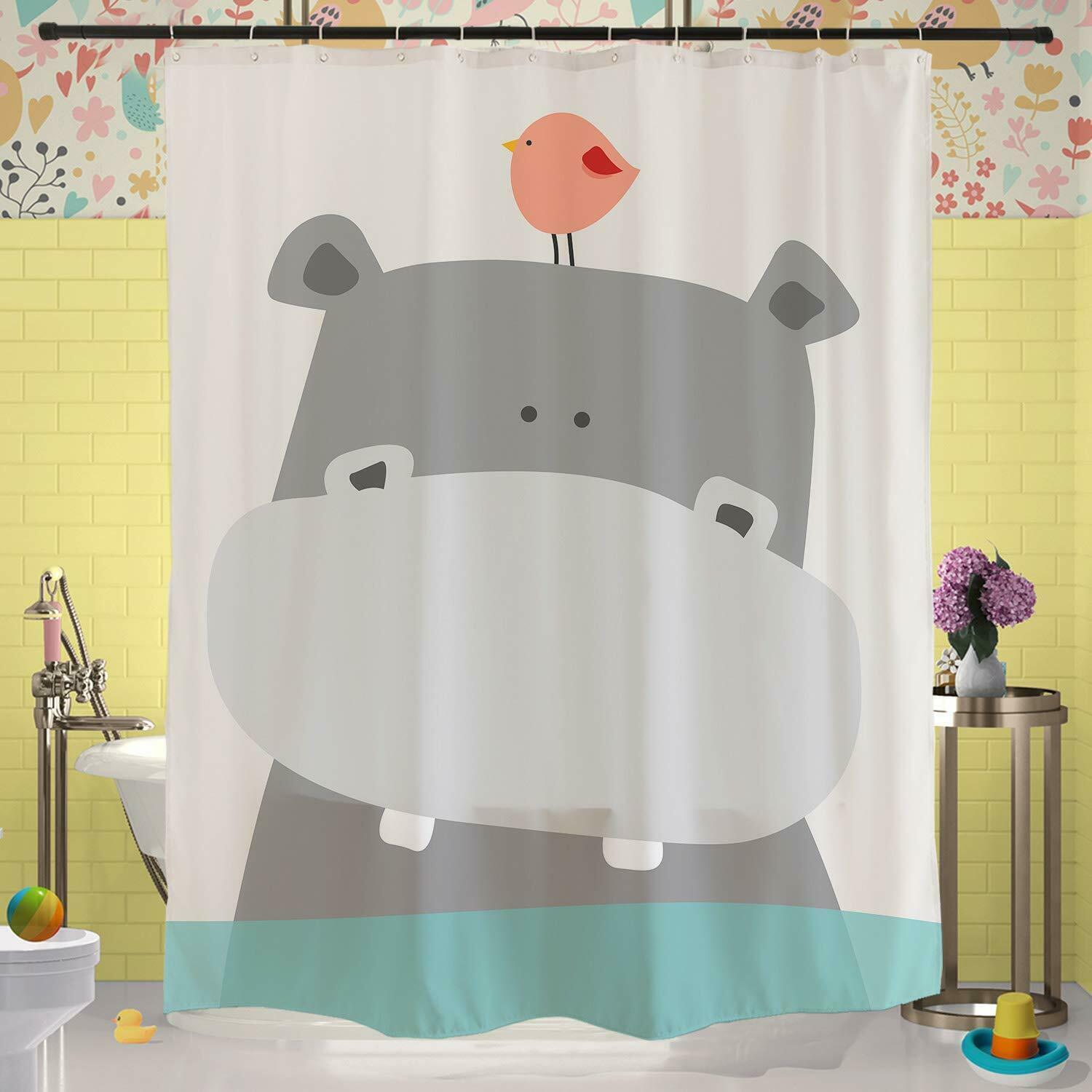 Hippo Bath Cute Cartoon Kid Friendly Adorable Waterproof Fabric Shower ...