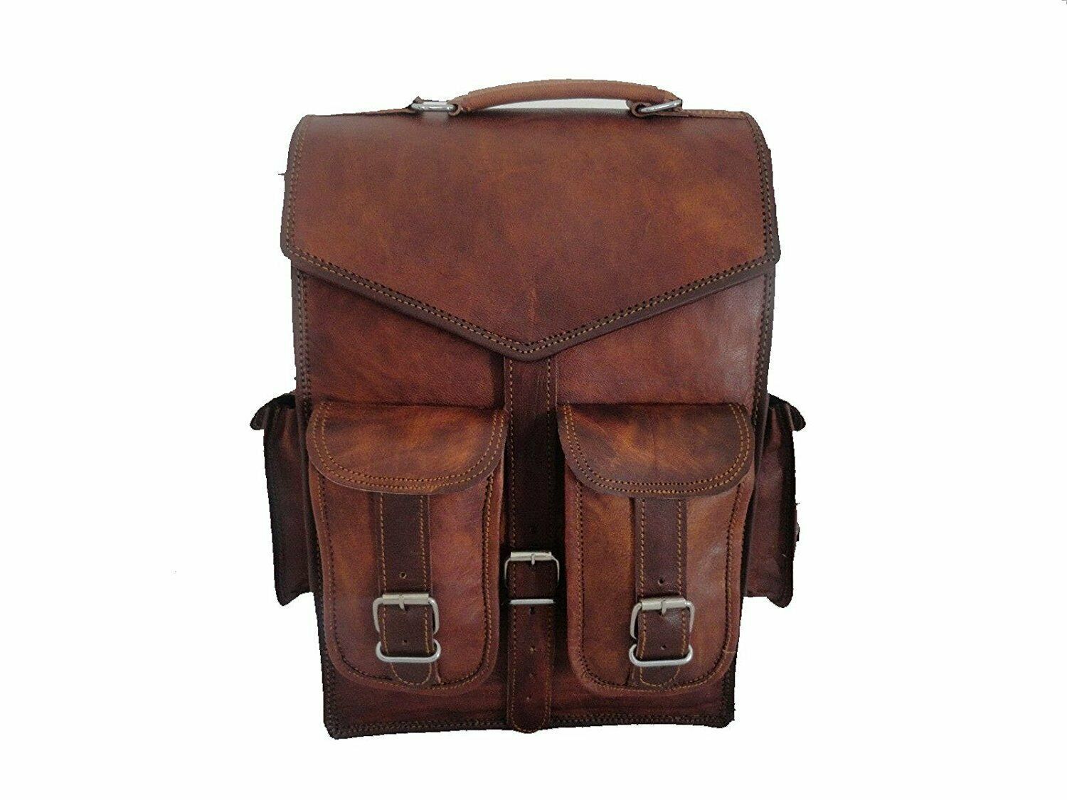 Real genuine men's leather backpack bag satchel laptop brown vintage 16 ...