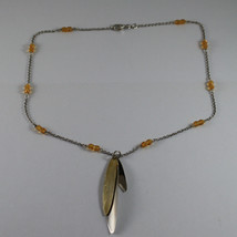 .925 RHODIUM SILVER NECKLACE WITH YELLOW CRYSTALS AND GOLDEN LEAVES image 2