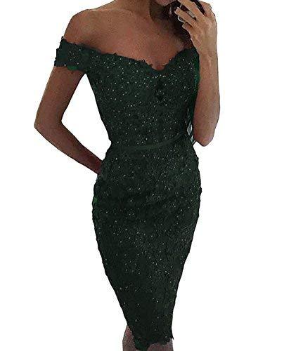 Off The Shoulder Short Beaded Lace Sheer Prom Dress with Sash Dark Navy US 10