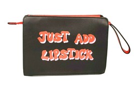 Victoria's Secret Black Red Just Add Lipstick Makeup Wristlet Zip Cosmetic Bag - $19.93