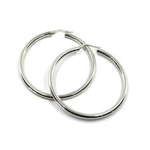18K WHITE GOLD ROUND CIRCLE EARRINGS DIAMETER 30 MM, WIDTH 3 MM, MADE IN ITALY image 1