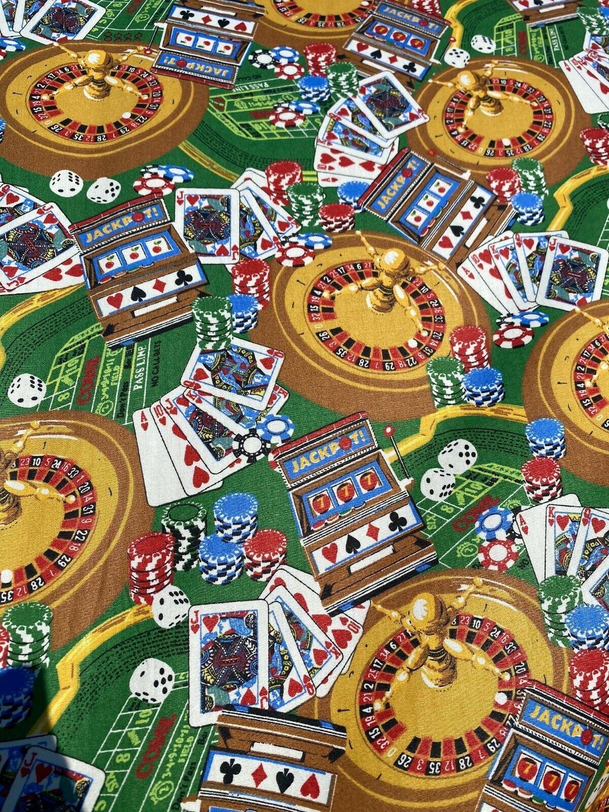 Novelty 100 Cotton Fabric Casino Poker Gambling Las Vegas Cotton