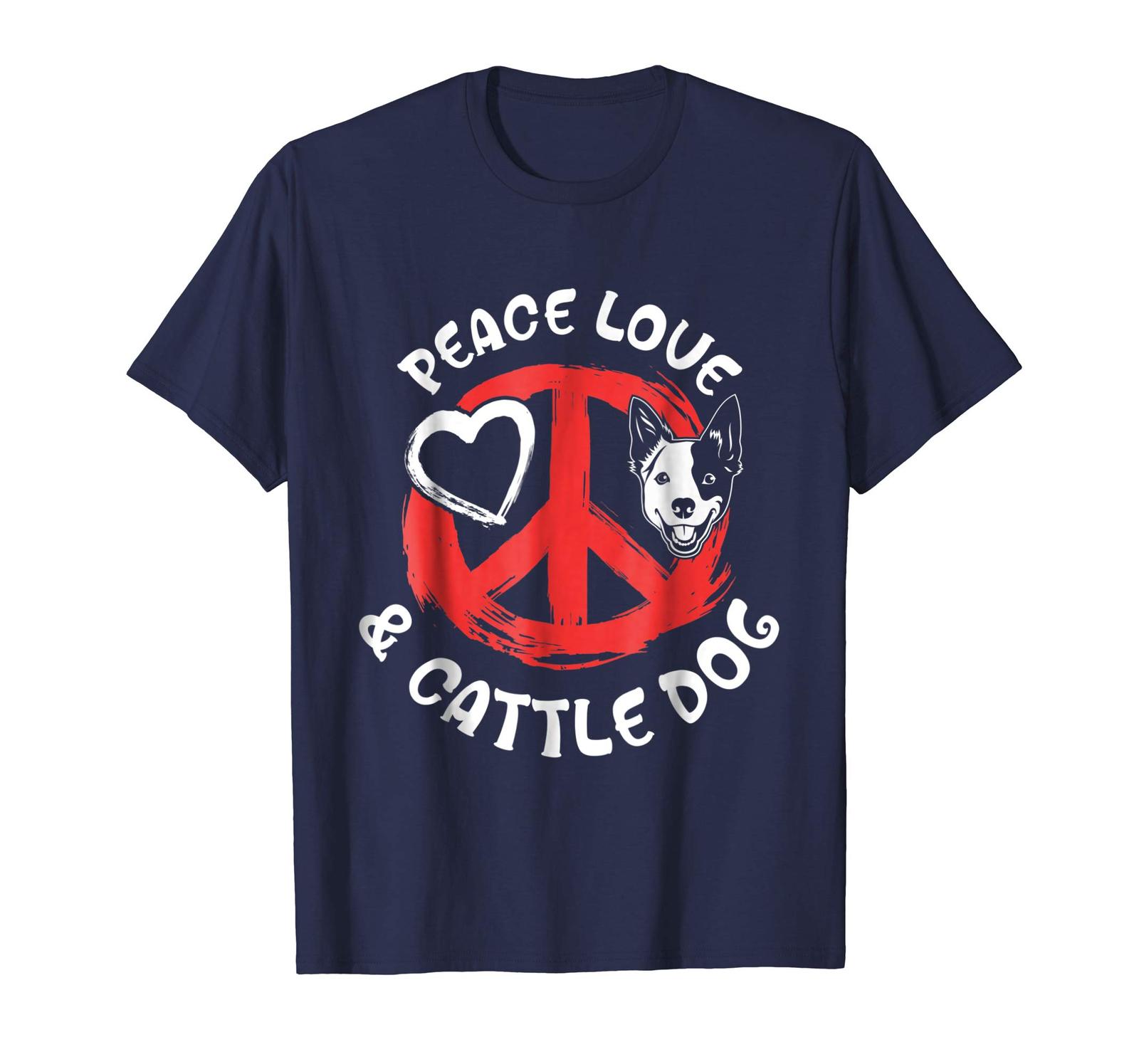 Dog Fashion - Funny Peace Love & Australian Cattle Dog T-shirt Blue Heeler M