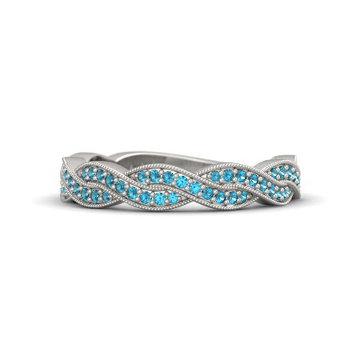 Samsfashion - London blue topaz 14k white gp milgrain wedding band engagement ring