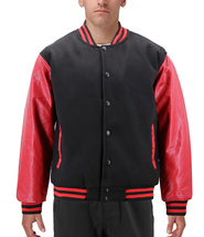 Men's Classic Two Tone Snap Button College Sports Letterman Varsity Jacket image 5