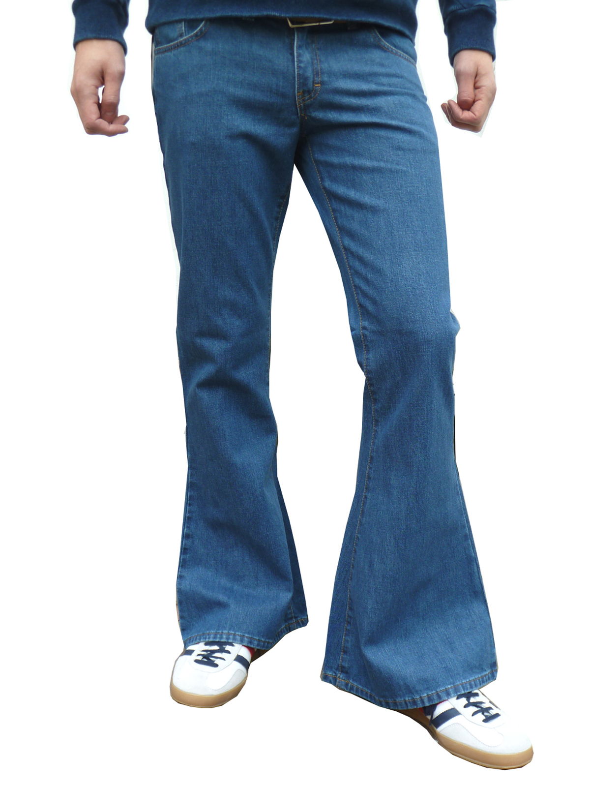 Mens Flares Stonewash Blue Denim Jeans Flared Bell Bottoms Pants indie ...