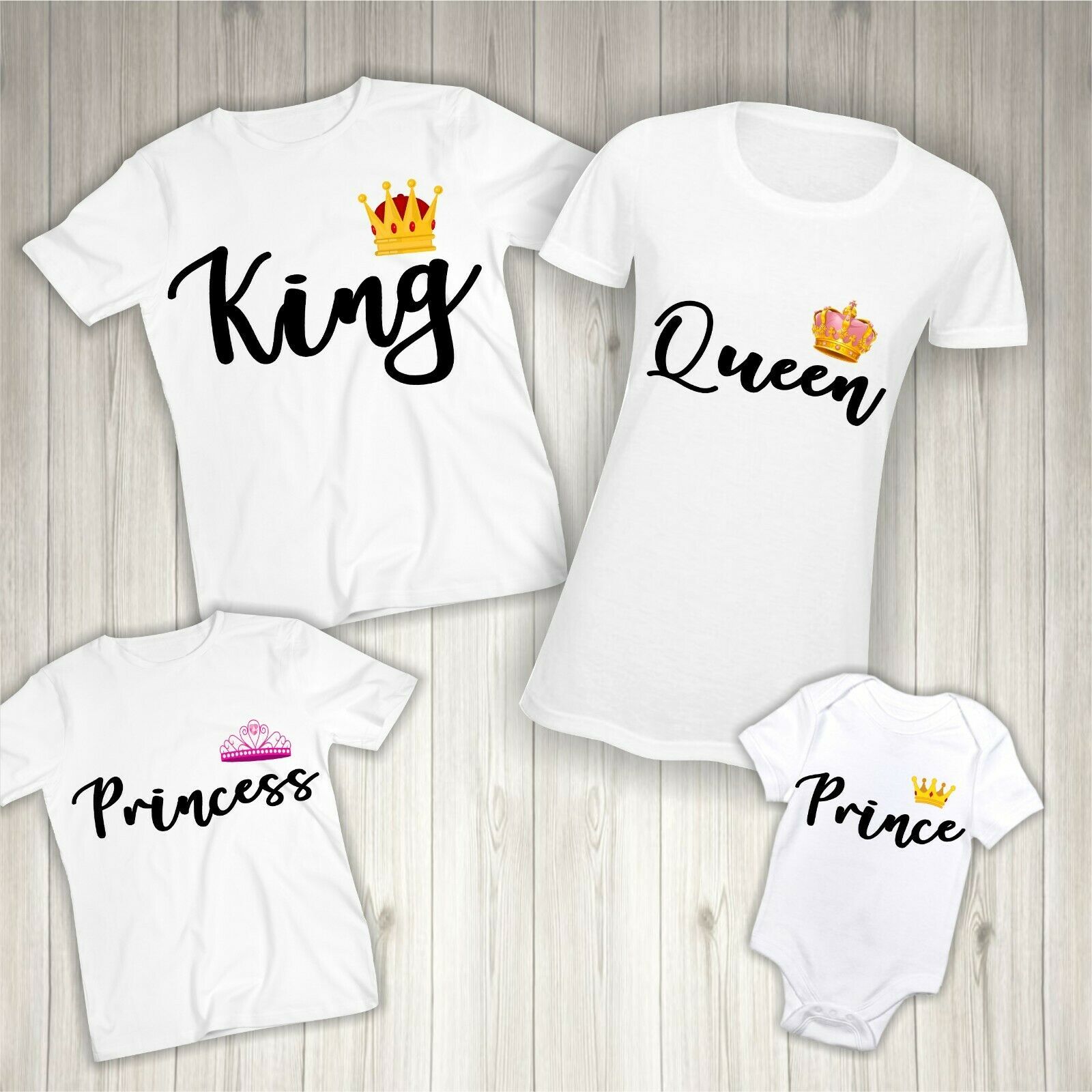 Matching Family T-Shirts -Personalised King Queen Prince Princess Christmas Gift