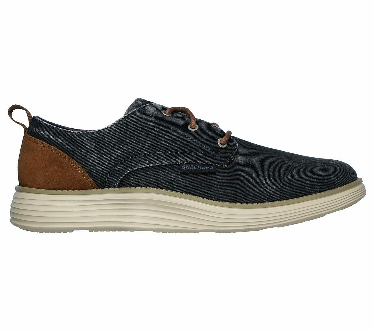 Skechers Wide Fit Navy shoes Men Memory Foam Casual Vintage Canvas Comfort 65910 - Casual Shoes